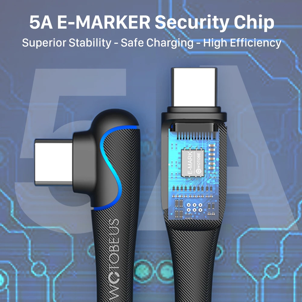 Enhanced Title: Premium 10ft USB C to USB C Cable with LED 7-Color Display and 90° Elbow Design, 100W Power Delivery, Nylon Braided Cord