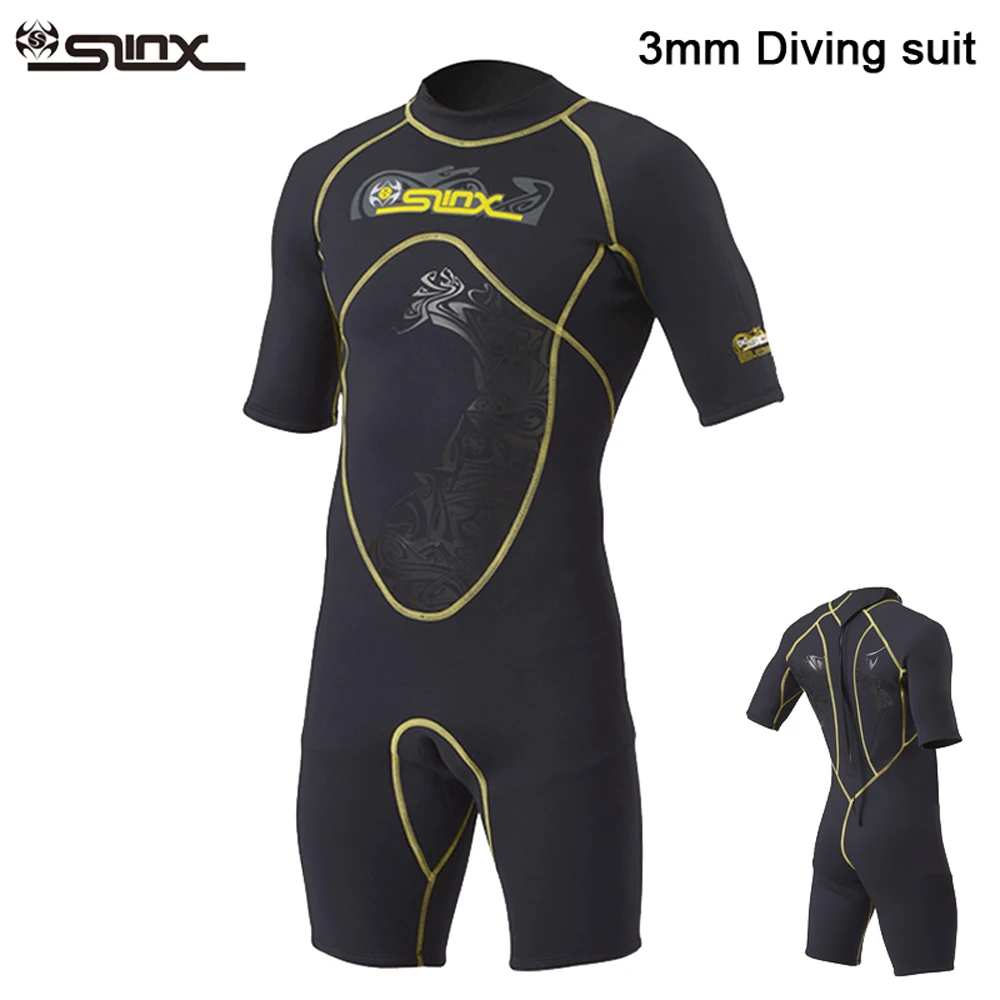 Slinx 3mm diving suit shot sleeve New one piece wetsuit for men Keep warm dive clothes with blue line Neoprene Scuba Dive Free | Спорт и