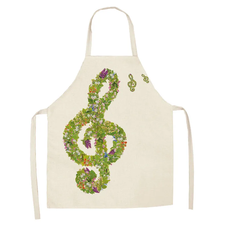 1 Pcs Musical Note Pattern Kitchen Aprons for Woman and Man Dinner Party Cotton Linen Bibs Cooking Cleaning Tools