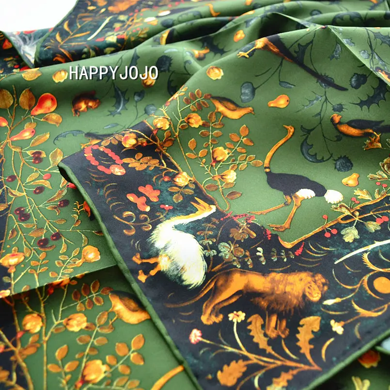 Высокое качество натуральный шелковый саржевый шарф зеленый лес животные принты шали женские шарфы большой размер квадратный шарф подарок 86*86 см