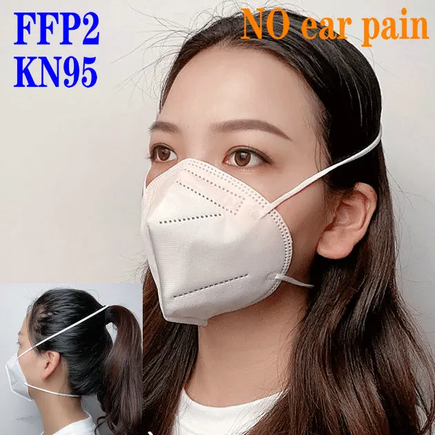 Mascarillas FFP2 KN95 de 5 capas para adultos, máscara respirador con filtro, color blanco y negro