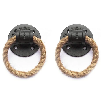 

HOT-2Pcs Vintage Towel Rack Ring Industrial Style Wall Mount Towel Holder Iron Pipe Hemp Rope Bathroom Toilet Home Hotels Decora