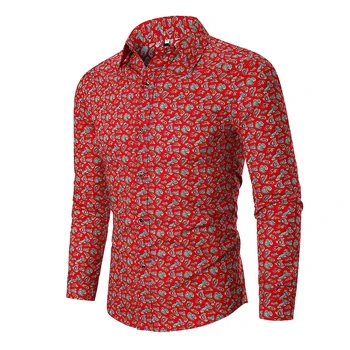 

Red Paisley Floral Shirt Men 2019 Brand New Slim Fit Long Sleeve Shirt Mens Party Wedding Tuxedo Dress Shirts Camisa Masculina