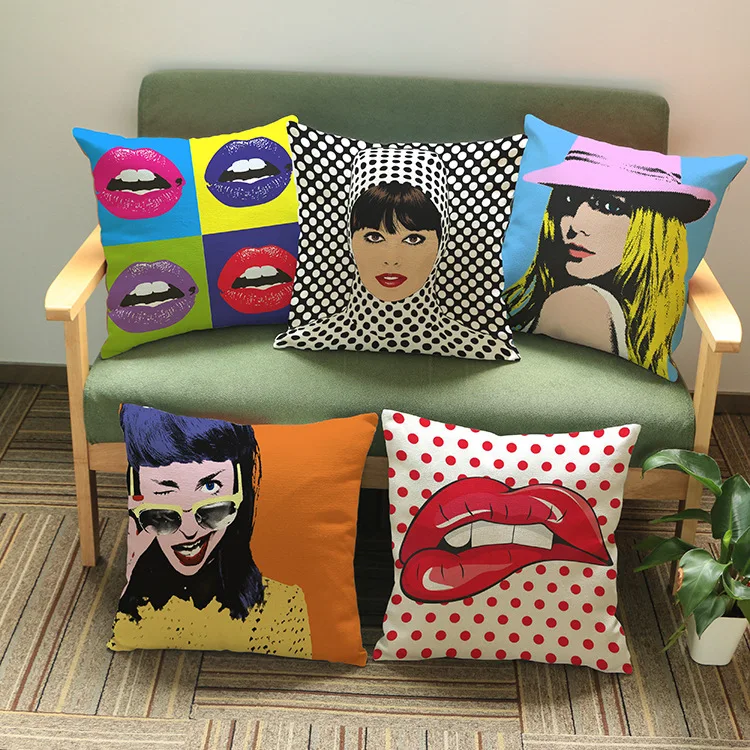 

45cm*45cm Pop art Cushion cover, girl Red lips linen/cotton pillow case Home decorative pillow cover Decoration Pillowcase