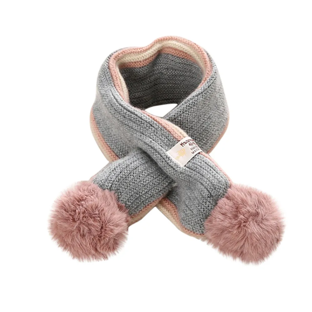 Прекрасный осенне-зимний лоскутный шарф в полоску с помпоном Теплые трикотажные шарфы для малышей