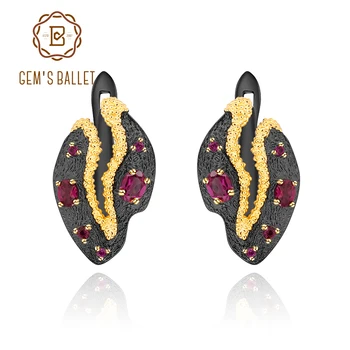 

GEM'S BALLET Natural Rhodolite Garnet Gemstones 925 Sterling Silver Handmade Floral Autumn Flower Shell Women's Clip Earrings