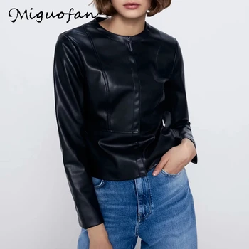 

Miguofan Pu leather jacket veste crop women Casual Ladies Coat Street Outerwear Chic Female 2020 Spring chaqueta mujer shorts za
