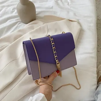 

British Fashion Patchwork Small Square bag Women's Designer Handbag 2020 High-quality leather Rivet Tassel Chain Shoulder bags