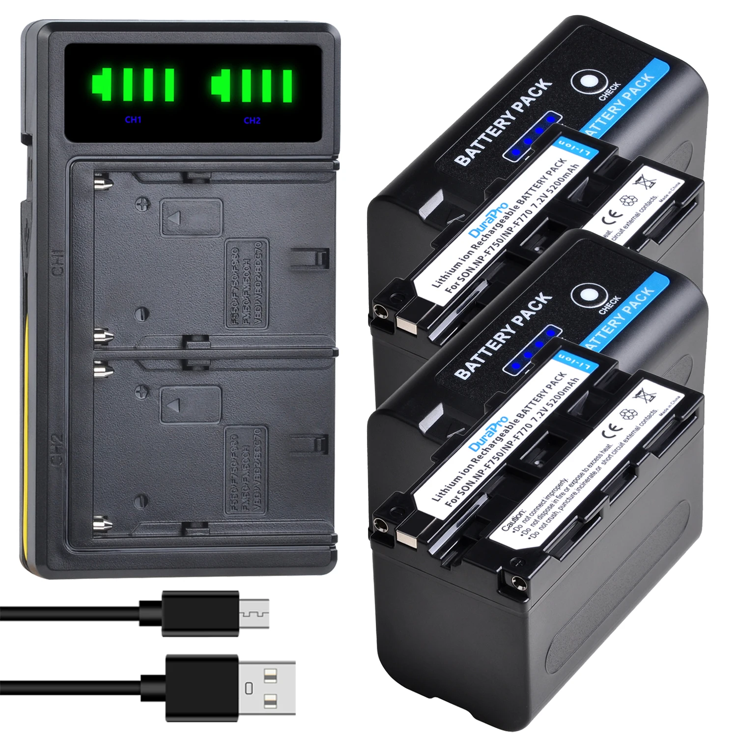 

5200mAH NP-F750 F770 F750 Bateria NP-F770 Battery with LED Indicator + LED Charger for Sony NP F970 F960 F550 F570 QM91D TRU47E