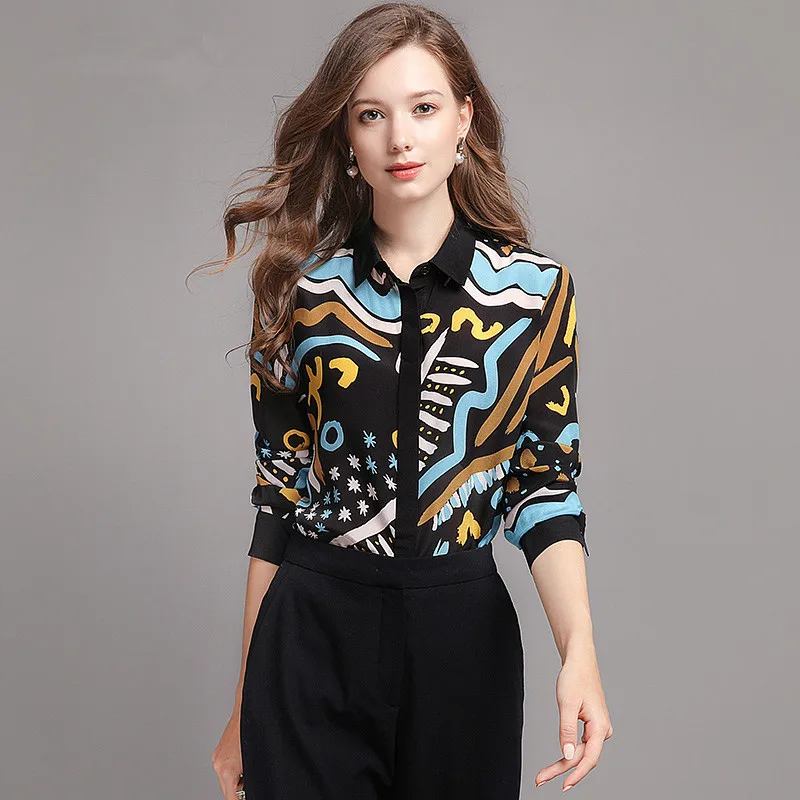 Blusas mujer de moda Женские топы и блузки с длинным рукавом 100% натуральный шелк женская