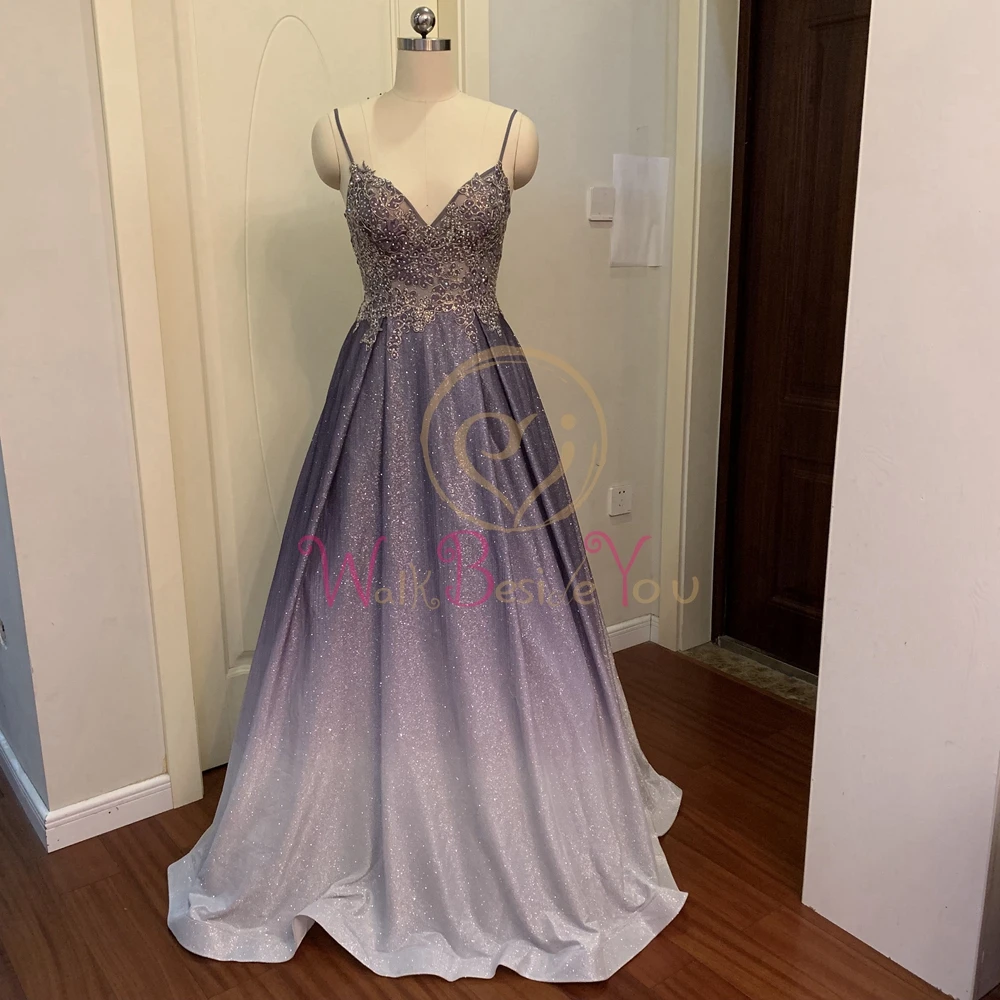 US $99.96 Sweetheart Evening Dresses 2020 Purple Gradient Lace Applique Rhinestone A Line Spaghetti Strap Long Party Prom Gowns 2020