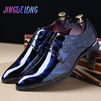 

Fashion Glossy Men Business Dress Shoes Quality Handmade Men Formal Pointed Leather Shoes Comfortable Male Pointed Oxfords Shoes