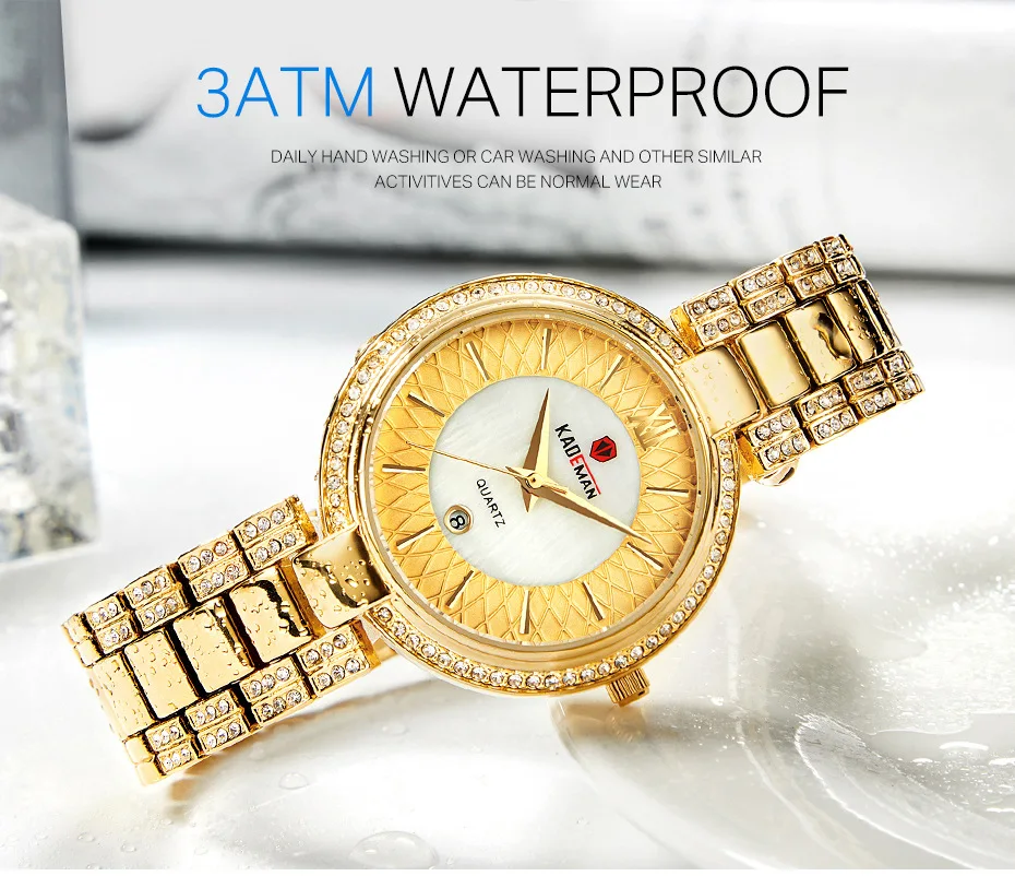 KADEMAN Women's Luxury Fashion Watches Waterproof Quartz Watch Top Brand For Lady Female Dress Gold Wristwatch Relogio Feminino