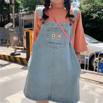 

Sleeveless Dress Women Vintage Embroidery Denim Retro Preppy Sweet Lovely Streetwear All-match Summer Korean Style Daily Chic