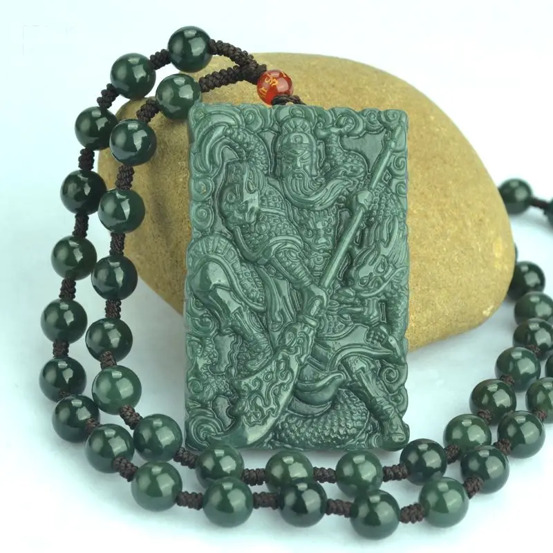

Wonderful Bottle green Jade Pendant Carven GuanYu Amulet Mala Bead jade Necklace Hanging