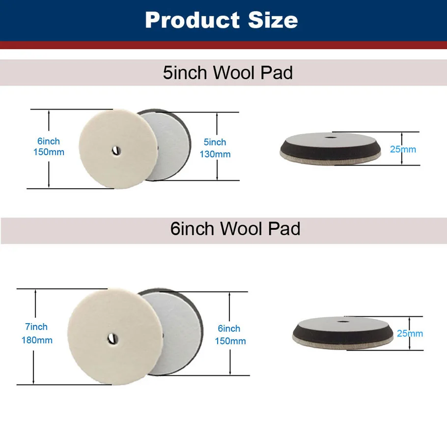 CDWTS 3/4/5/6 Inch Japan Wool Polish Pad For DA RO Car Polisher Polishing Tray 75mm100mm125mm150mm Cutting Pad Car Clean Product 6