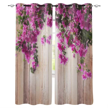 

Flowers Plank Wall Window Curtains LivingRoom Kitchen Curtains Left and Right Biparting Open