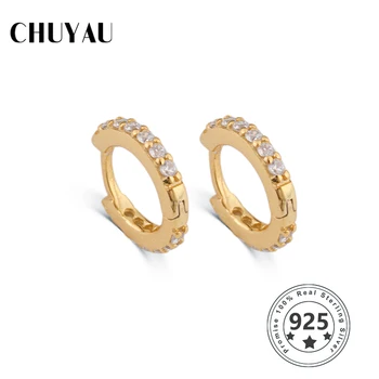 

Chuyau 925 Sterling Silver Round Circle Hoop Earrings Crystal Zircon Earrings For Women small hoops jewelry orecchini cerchio