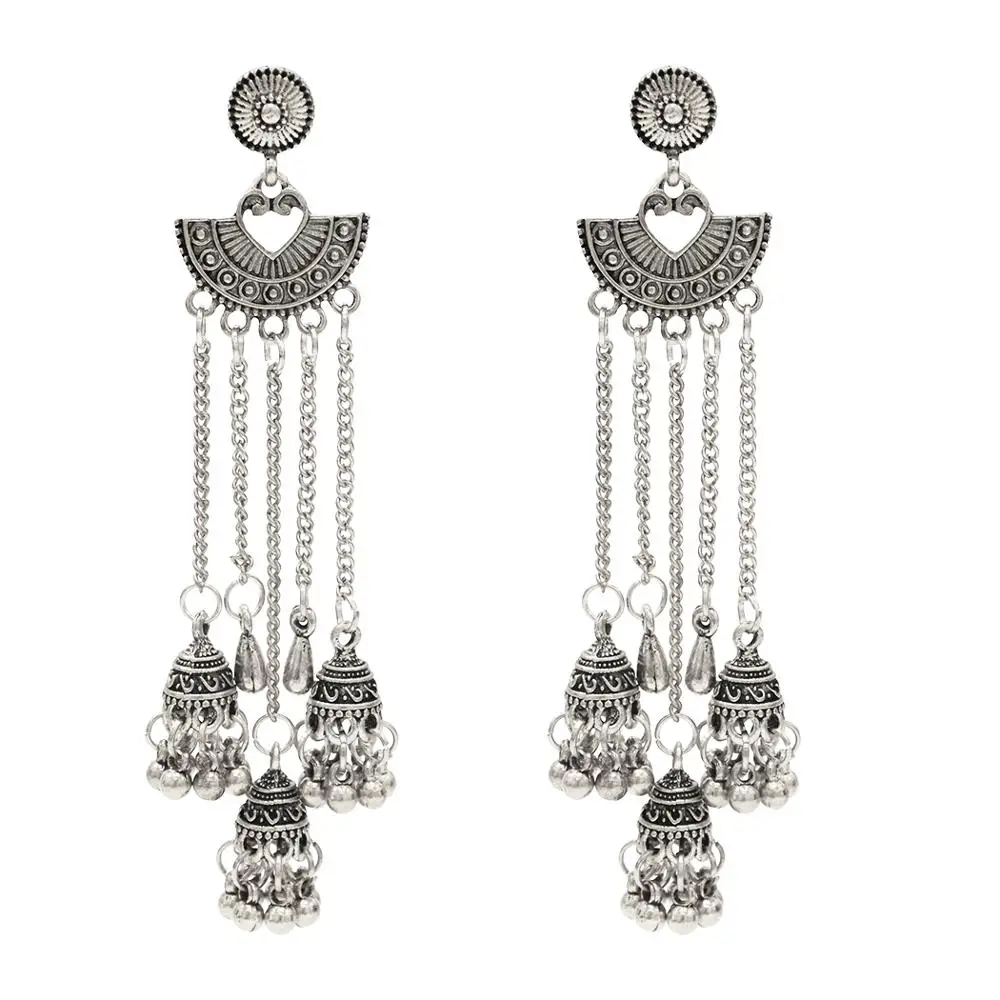 Индийские окисленные Jhumka Jhumki индийские серьги ювелирные изделия для женщин