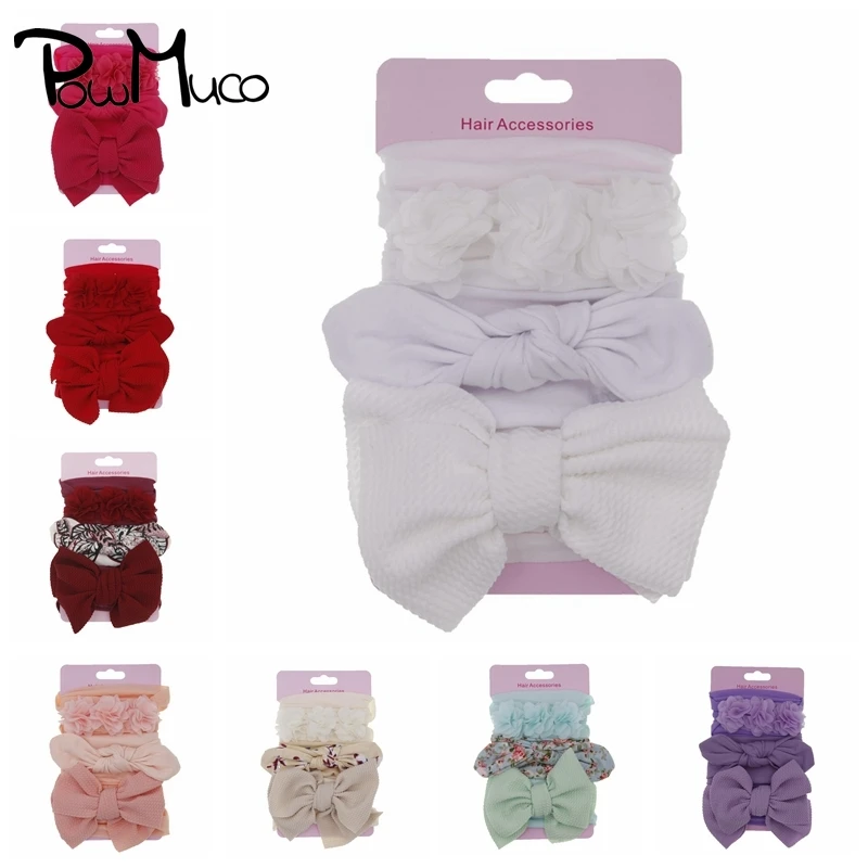 

Powmuco 3pcs/lot Lovely Printed Bunny Ears Infant Headband Handmade Bowknot Elastic Hair Bands Flowers Headwear Toddler Gifts