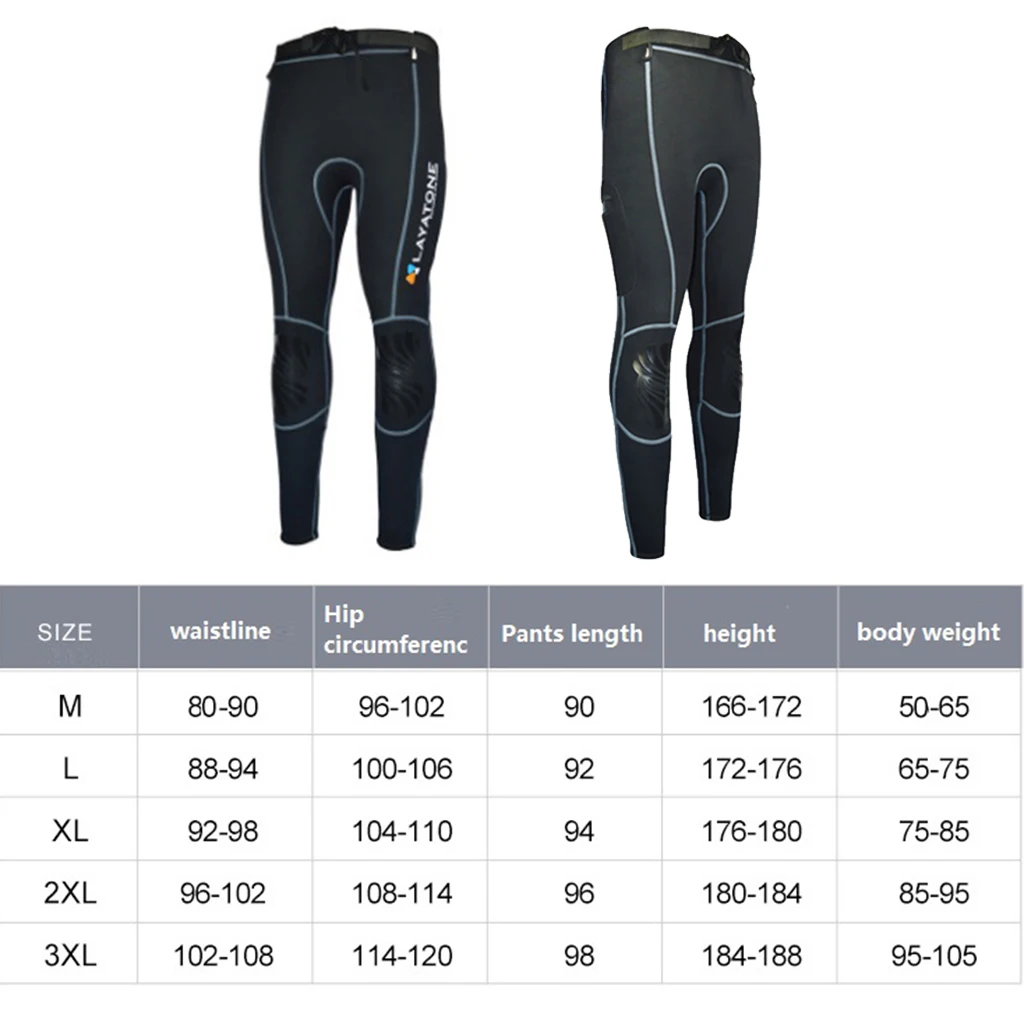 Men's Wetsuit Pants 3mm Neoprene Diving Snorkeling Scuba Surf Pants UV 50+ Sun Protection for Kiteboarding Kayaking Canoeing