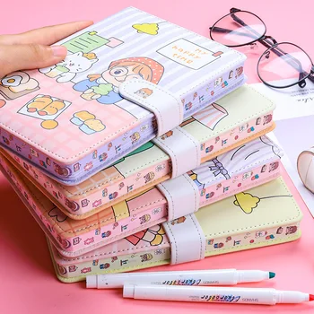 

Kawaii Hippo Notebook PU Cover Line/Dot Page 224 Pages Diary DIY planner Weekly journal sketchbook School supplies