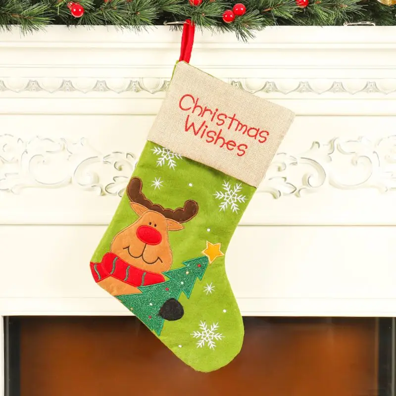 Christmas Stockings Mini Sock Xmas Tree Candy Gift Bag Santa Claus Snowman Hanging Pendant Home Decor Ornaments 448A
