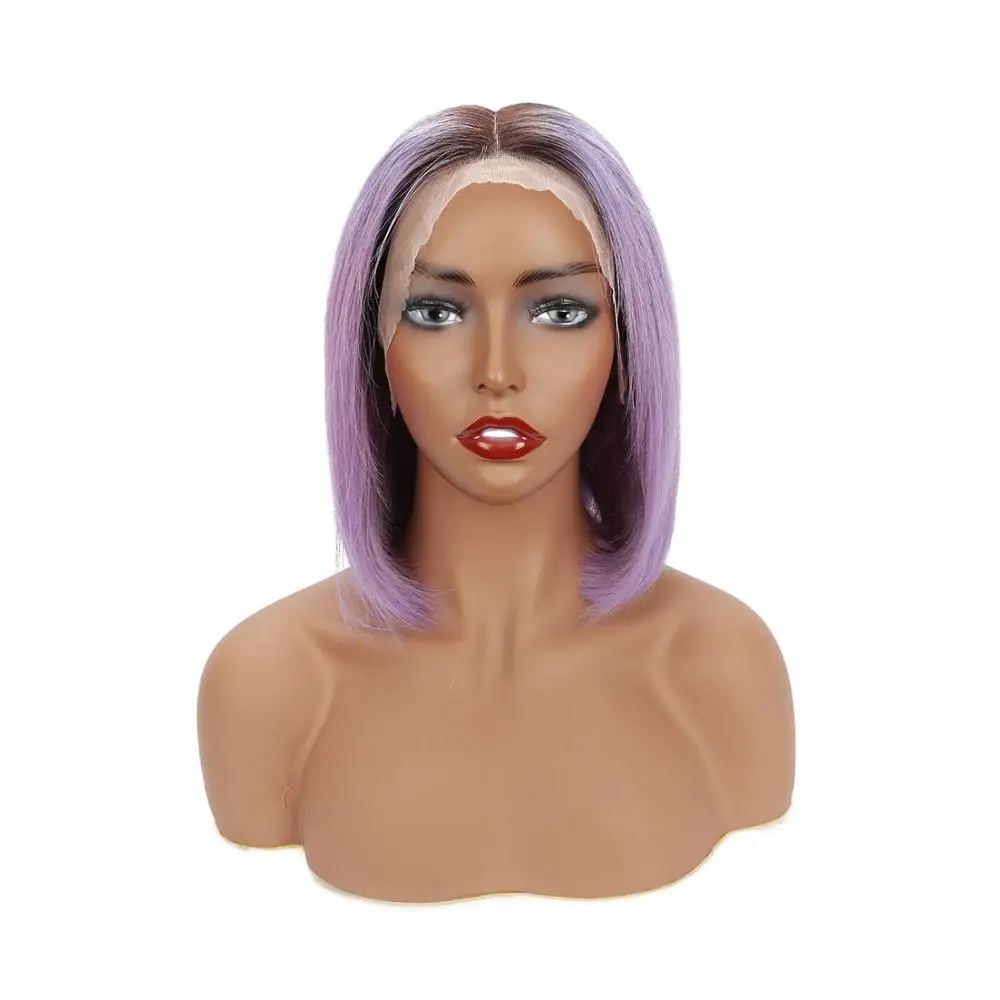 Acehair фиолетовый парик 13x4 Короткие парик бразильский Straiight Синтетические волосы на кружеве парики из натуральных волос с Африканской структурой, Волосы remy