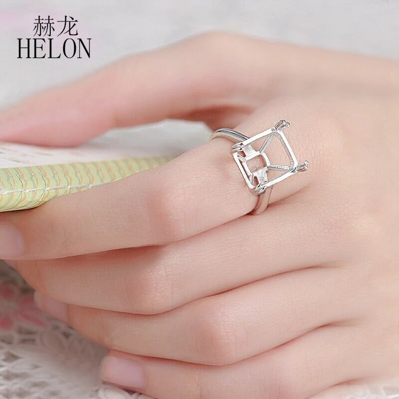 HELON 14x11 мм Подушка, твердая 14 к, белое золото, установка, пасьянс, модные свадебные ювелирные изделия, полукрепление, кольцо для женщин