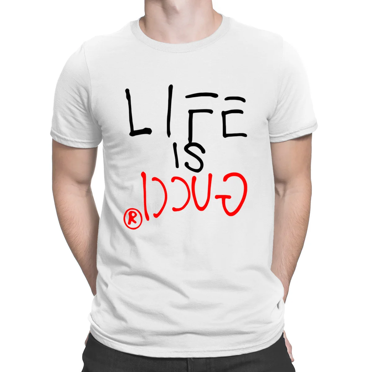 Life_Is_Gucie_Funny футболка хлопковая одежда с надписью в стиле хип-хоп футболка для мужчин летняя новая стильная футболка с принтом выше размера S-5XL - Цвет: White