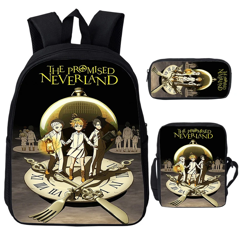 

The Promised Neverland Backpack 3 Set Children Anime School Bags Boys Girls Bookbag Teens Rucksack Shoulders Bag Travel Bagpack