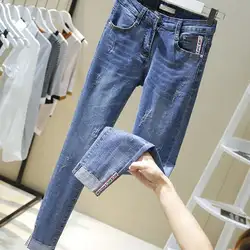 ZYFPGS женские джинсы классические из денима джинсы брюки для женщин 2019 модные эластичные толстые теплые корейские уличные стильные складные