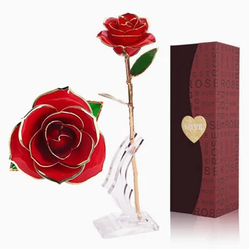 

24K Gold Foil Trim Rose Flower Love Forever With Bracket for Valentine's Day & Mother's Day & Anniversary & Birthday Gift