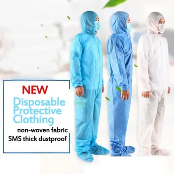 

100PC SMS disposable protective coverall suit closing gowns Waterproof Oil-Resistant Anti-splash Clothes Overall with foot cover