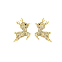 Супер блестящий золотой цвет серьги с оленями для женщин Мода фианит, циркон, кристалл Рождественский олень маленькие серьги в виде животных для девочек подарок