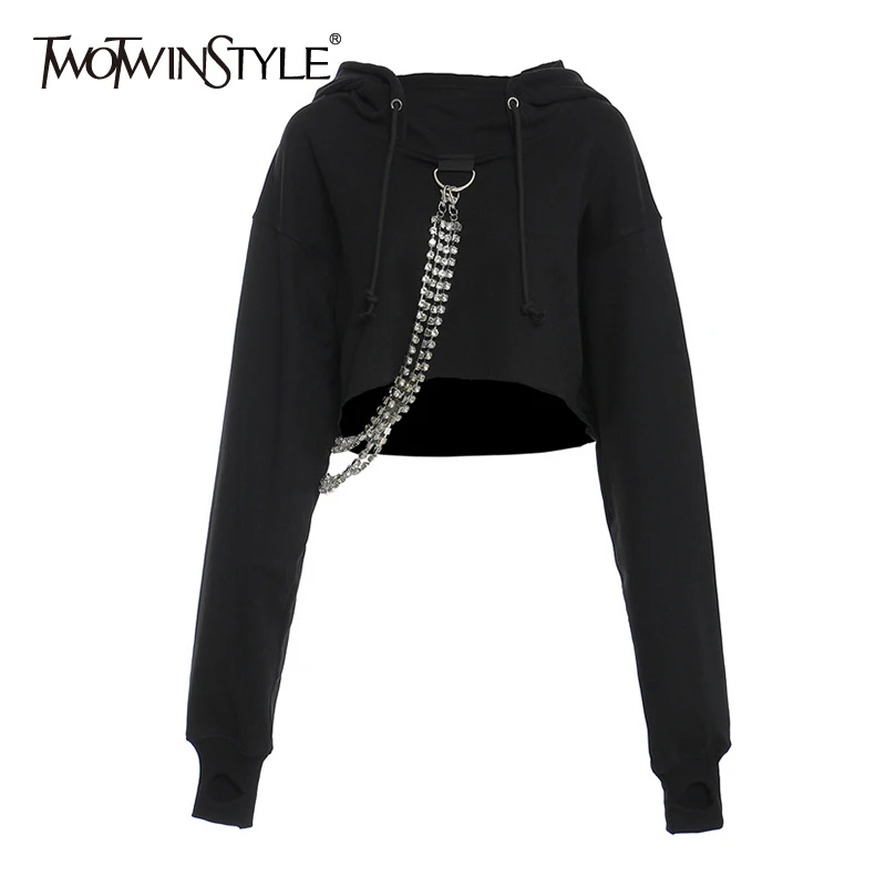 Женский свитшот с длинным рукавом TWOTWINSTYLE осенний белый короткий капюшоном и