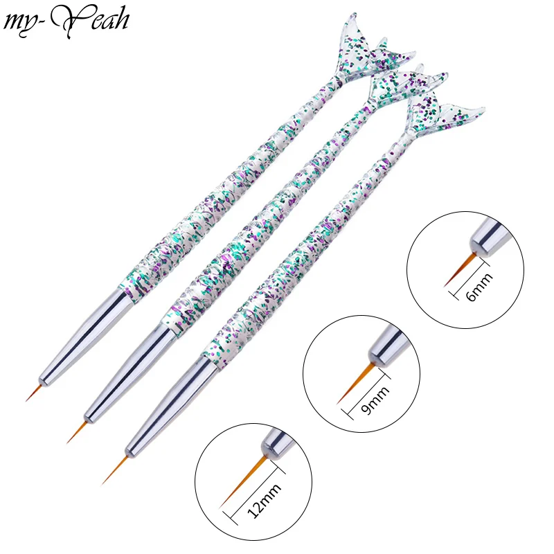 

3 Pcs/Set Mermaid Handle Nail Art French Stripe Lines Liner Painting Brush Pattern DIY Design Drawing Pen Manicure Tool
