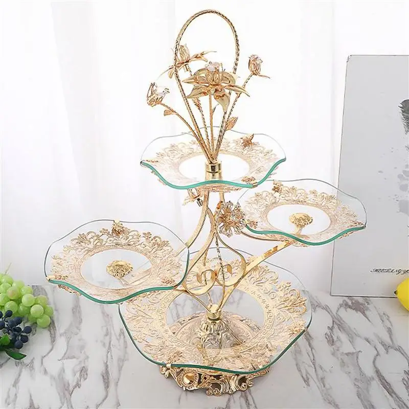 Luxurious Crystal Fruit Tray Multi-Layer European Cake Birthday Party Gift Kitchen Storage Candy Holder (Golden) | Дом и сад