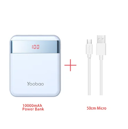 Yoobao M4Pro 10000 мАч Мини Красочный Мобильный Внешний аккумулятор 2 usb порта 2A выход и 2A Вход светодиодный цифровой телефон зарядное устройство - Цвет: BE-add Micro Cable