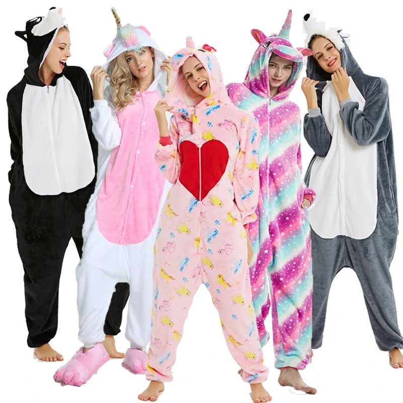 Женские пижамные комплекты с единорогом Kigurumi фланелевые пижам милыми животными