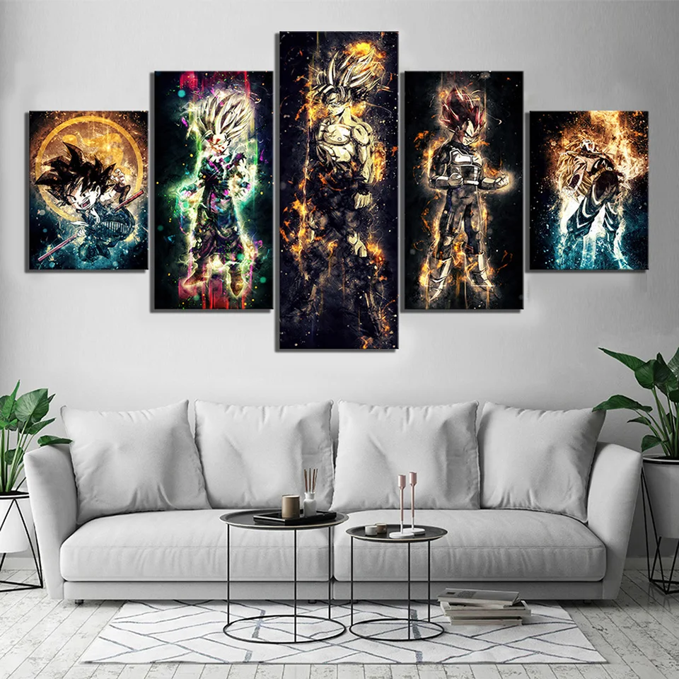 Billige Wand Kunst Leinwand Gemälde 5 Stück Dragon Ball Bilder Drucke Hause Dekoration Animation Poster Für Wohnzimmer Modulare Rahmen