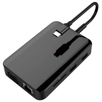 

USB Hub 9 in 1 Multi-Port USB C Dual RJ45 HDMI Adapter 3.5 Audio VGA PD Charging Dock Stations for Maecbook PC