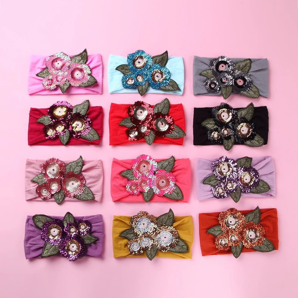 

Shiny Flower Baby Bow Headband Toddler Girls Kid Nylon Elastic Headband Turban Stretch Head Wrap Princess Hair Accessories