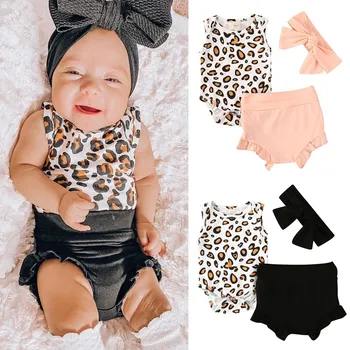 

SZYADEOU Summer Newborn Baby girls set Sleeveless Leopard Print Romper Shorts Outfits Set ropa niña одежда для новорожденных