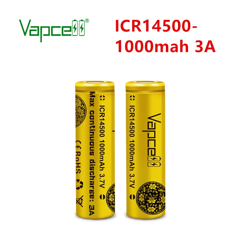 Бесплатная доставка Vapcell официальный оригинальный ICR 14500 1000mah 3A 3 7 V литий ионный