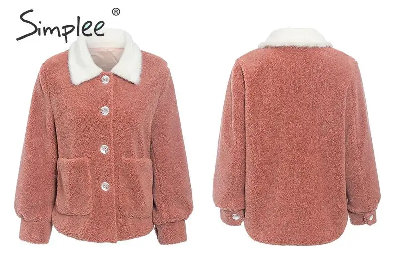 Simplee Повседневная куртка из искусственного меха, женское теплое пальто, нежно-розового цвета, пиджак уличная одежда осень-зима женские
