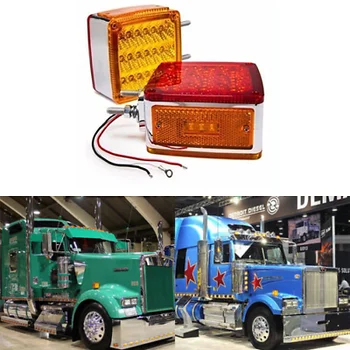 

2x Amber+Red Square 39LED Dual Face Stud Mount Cab Truck Turn Signal Lights Amber Trailer Marker Lights