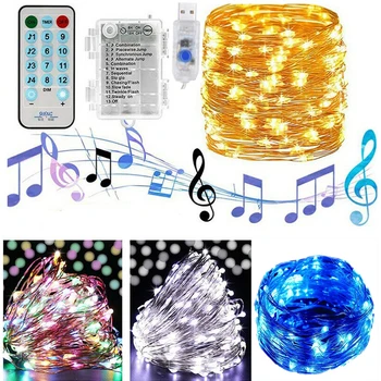 

3*AAA Battery/USB Sound Activated LED Music String Lights 5M 10M 17 keys12 Modes Waterproof Garland Home Christmas Wedding Party