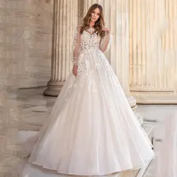 Бальное платье Verngo свадебное платье Тюль белого цвета оттенка слоновой кости с длинными рукавами свадебное платье Элегантные аппликации