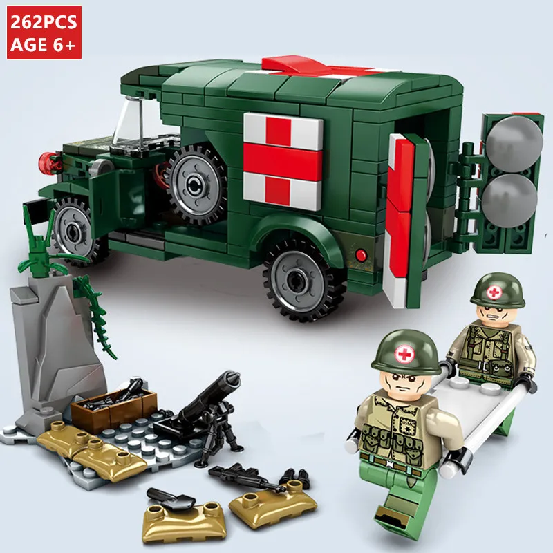 

262Pcs Military T214-WC54 Ambulance Car Empires of Steel LegoINGLs Building Blocks Sets ARMY Playmobil Kids Soldiers Bricks Toys